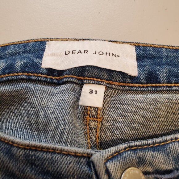 DEAR JOHN SZ 31 BLAIRE STRAIGHT LEG Stretch Distressed Cuffed 5Pocket Blue Jeans - Picture 8 of 16